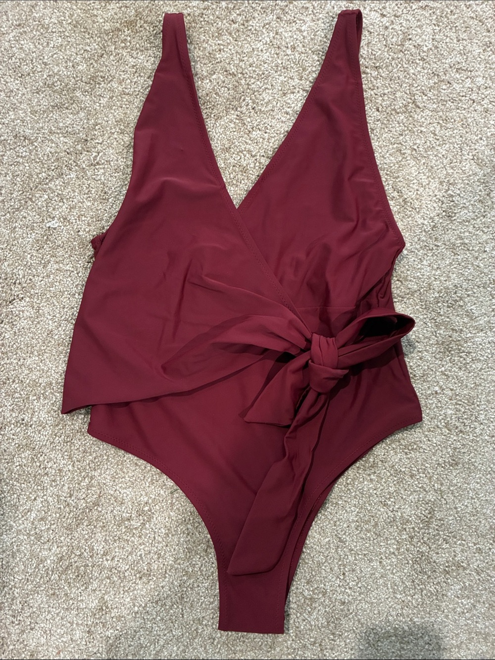 Cupshe Wine Red Wrap One-Piece Swimsuit with Side Tie